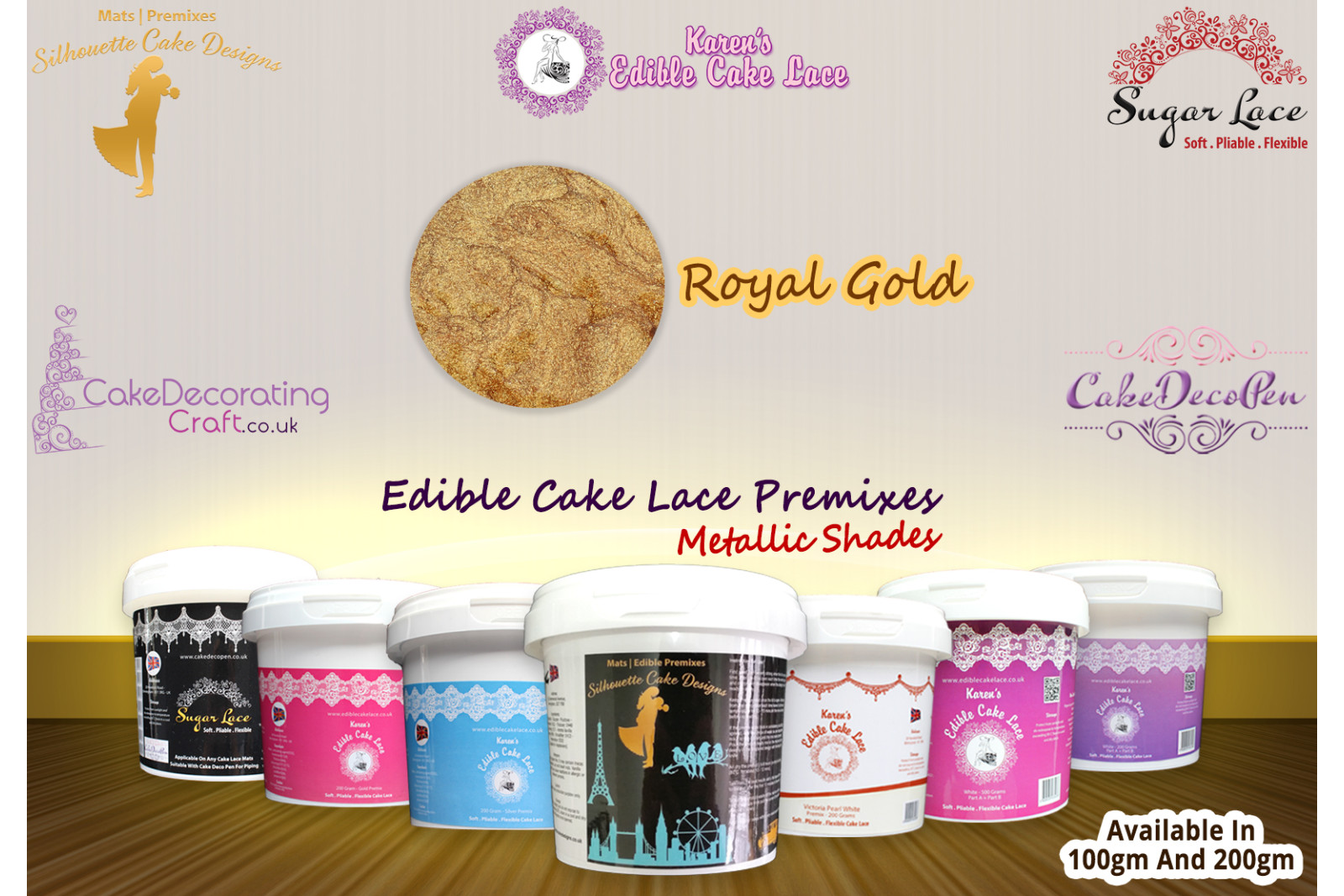 Royal Gold Colour | Silhouette Cake Design Premixes | Metallic Shade | 100 Grams